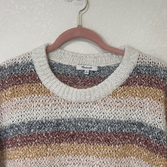 Madewell Striped Pullover Sweater Sz XL  Knit Crew Neck Rainbow Cozy Retro - Picture 4 of 11